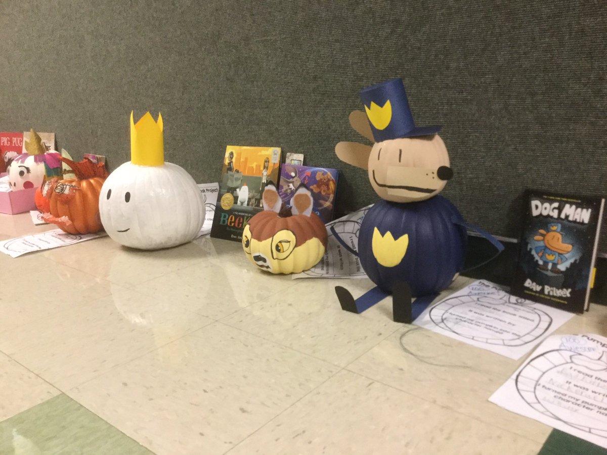 LibCisd's tweet image. Adams 3rd graders share their creativity with favorite book characters made from pumpkins, love it - Let’s read!