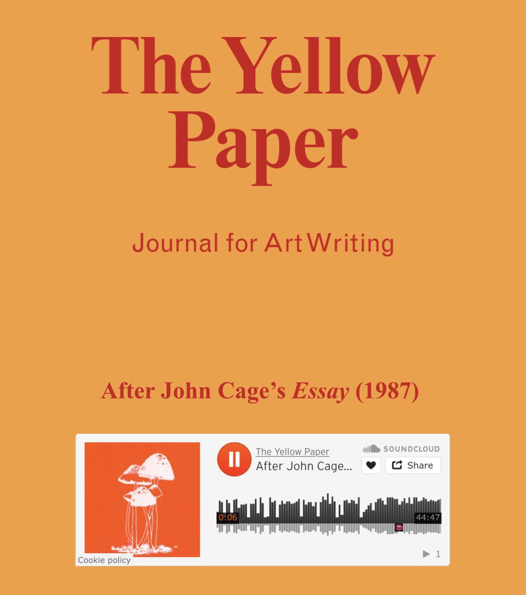 _TheYellowPaper's tweet photo. Mesostic poems @artwritingGSofA @GSofA on @_TheYellowPaper from randomly selected prose essays following Cage’s ‘writing through’ in Essay ‘87 &amp; Eric Satie’s Messe des Pauvres as the key phrase to transform essay into music. #Mewantemooseicday2019 developed by @genius_steals https://t.co/8QeqGIJsdQ