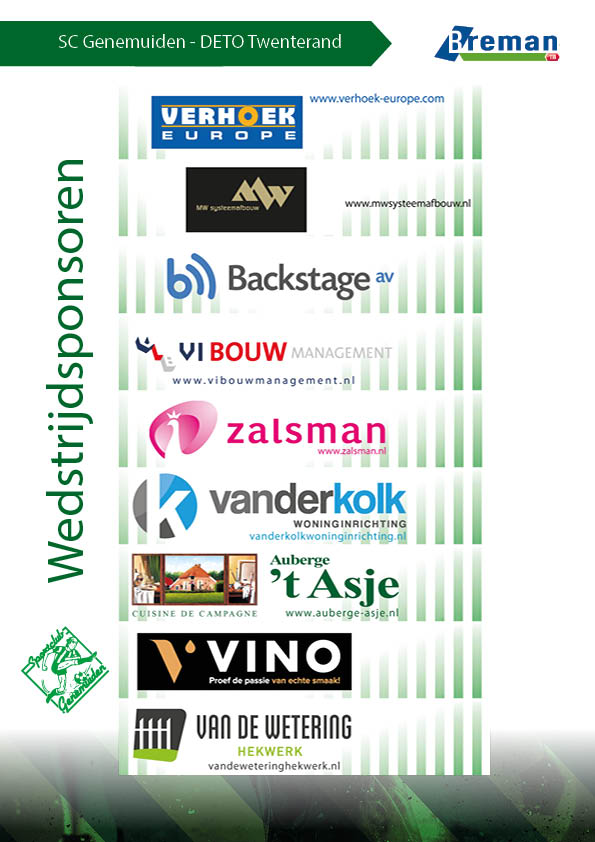 Zaterdag bij <a href="/scgenemuiden/">Sportclub Genemuiden</a> - <a href="/vvDETO/">DETO</a> hebben wij de volgende #wedstrijdsponsoren | 1/2 #gendet #competitie #hoofdklasse ⚽️⚽️⚽️