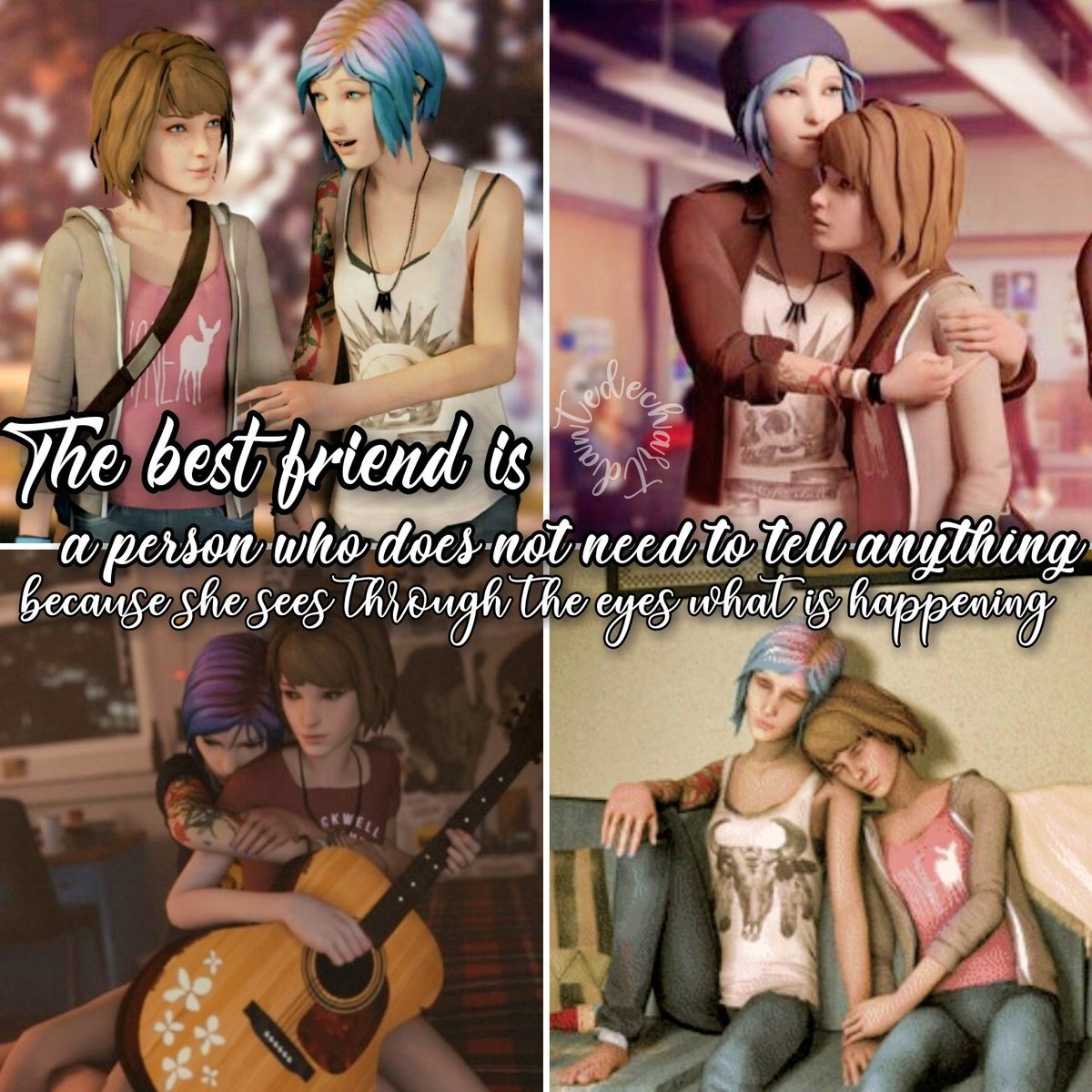 DanteDechart's tweet photo. 's post
•The best friend is a person who does not need to tell anything, because she sees through the eyes what is happening.•
----------------------♡
t a g s: @gabriellexh, @lifeisstrangegame, @hannahtelle, #lifeisstrange, #lis, #pricefield, #chloeprice. https://t.co/aBIYzHYxDe