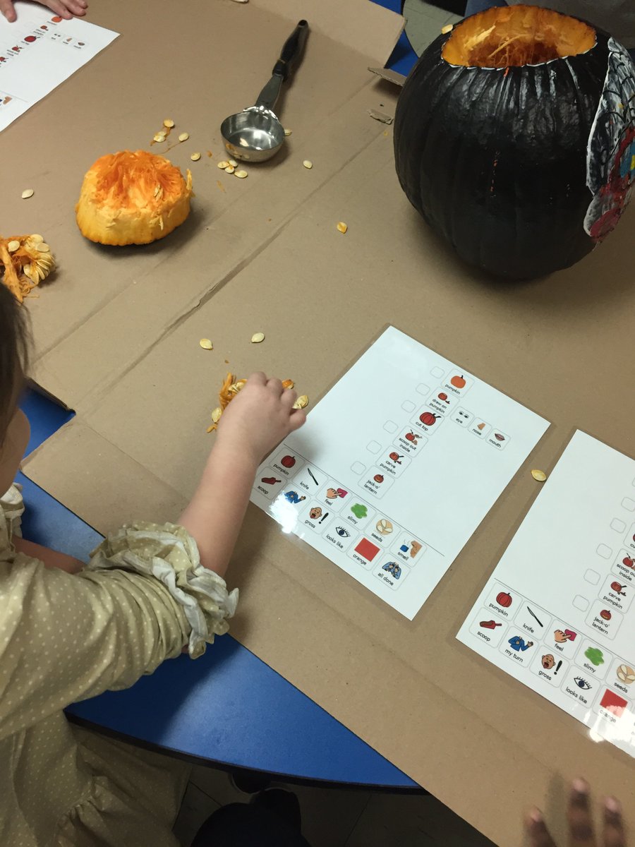 lanelsonSLP's tweet photo. The kids loved using a @goboardmaker communication board while dissecting a pumpkin! @bpsb_slps #aac #communicationboard #halloween2019 https://t.co/PoqmMiuiEJ