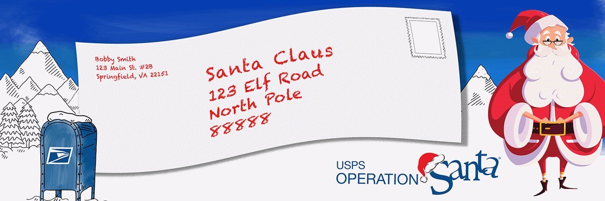 USPSCorpComm's tweet image. Postal Service Operation Santa makes it possible for individuals and organizations to adopt letters from children and households. Start adopting letters on November 18. #OperationSanta  Make the holidays brighter by going
to: about.usps.com/holidaynews/op…