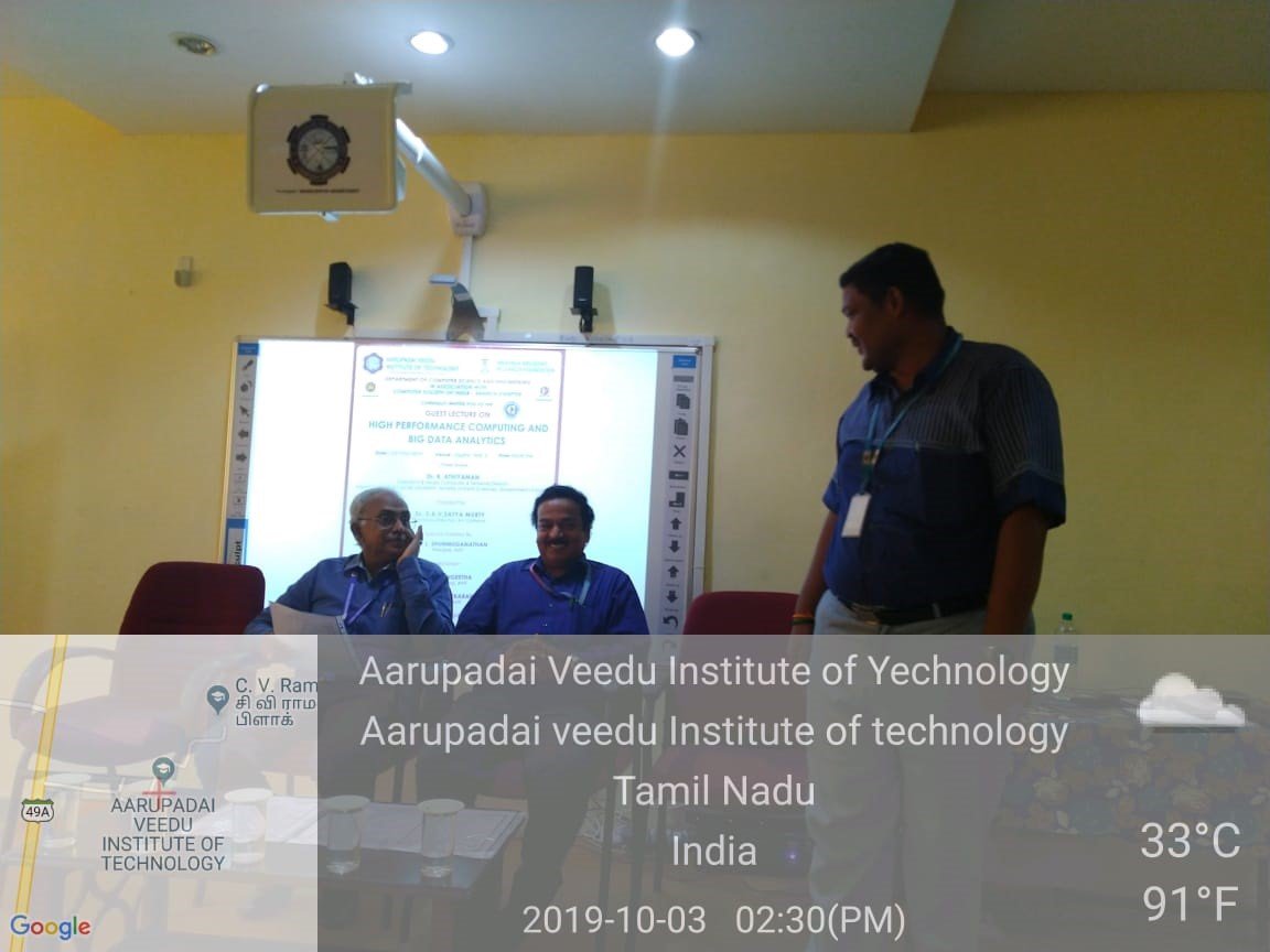 AVITChennai's tweet image. The #DepartmentOfComputerScienceAndEngineering organized a guest lecture on “High-Performance Computing &amp;amp; Big Data Analytics” by Dr. B. Athiyaman, Scientist F &amp;amp; Head High-Performance Computer &amp;amp; Network Division, Ministry of Earth Science on 3rd October. #AVIT #BigData #Analytics