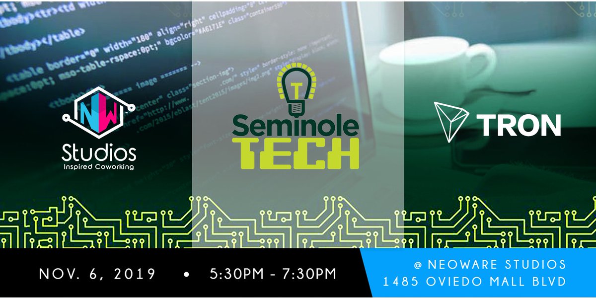 Don’t miss to hear from one of the cofounders of the Blockchain Education Alliance: TRON. <a href="/SeminoleTech/">SeminoleTech</a> is hosting this high-level tech discussion November 6th!
Food and drinks will be provided. We’ll see you there at 5:30pm.
Register for the event here: facebook.com/events/8697231…