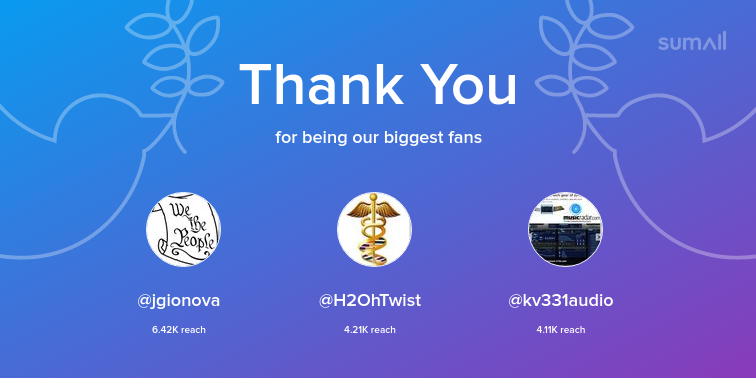 Our biggest fans this week: jgionova, H2OhTwist, kv331audio. Thank you! via sumall.com/thankyou?utm_s…