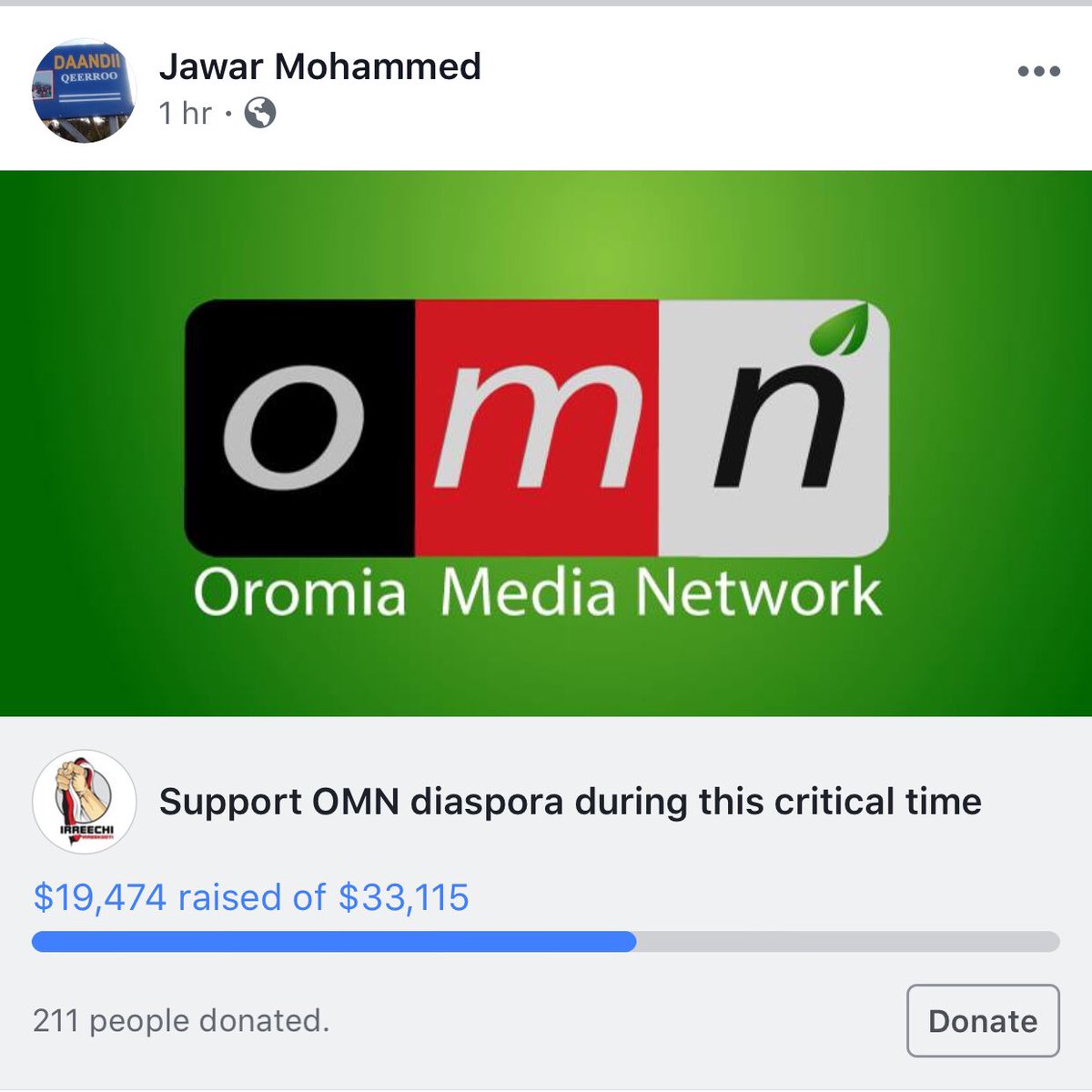 Tseday's tweet photo. Tweeps go on Facebook and report it. Let’s try to stop this. If this doesn’t work, we will notify IRS to have the public charity status revoked as OMN is not a charity. It is an organization making one individual rich.

Steps
- Hate Speech
- Targets a race or ethnicity 
- Submit https://t.co/HESog2rGoI