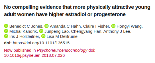  Contrariamente à opinião popular, mulheres com rostos mais atraentes e corpos voluptuosos não apresentam níveis mais altos de hormonas sexuais. https://www.biorxiv.org/content/10.1101/136515v7