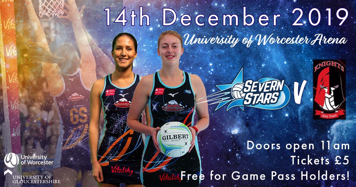 SevernStars's tweet photo. Come &amp; watch your new-look Stars squad for the 1st time! 
14th Dec, 12pm, @universityarena &amp; just £5 per ticket or FREE for Worcester 2020 Game Pass holders! 💫
See dynamic, aerial &amp; explosive netball as we take on @KnightsNetball 

🎫👉🏻 https://t.co/Hy306BxmYF 

#weareSTARS https://t.co/xTfi0ynccg