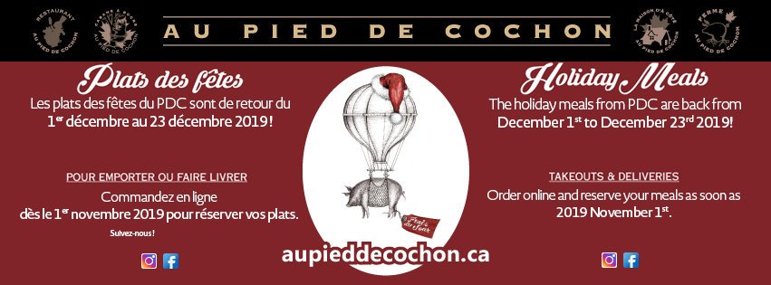 Vous avez #maintenant jusqu'au 15 décembre pour placer une commande de #PlatsPourEmporterPDC / You will be able to order your #PDCTakeout and #PDCDeliveries via our website from today - November 1st, until the 15th of December.