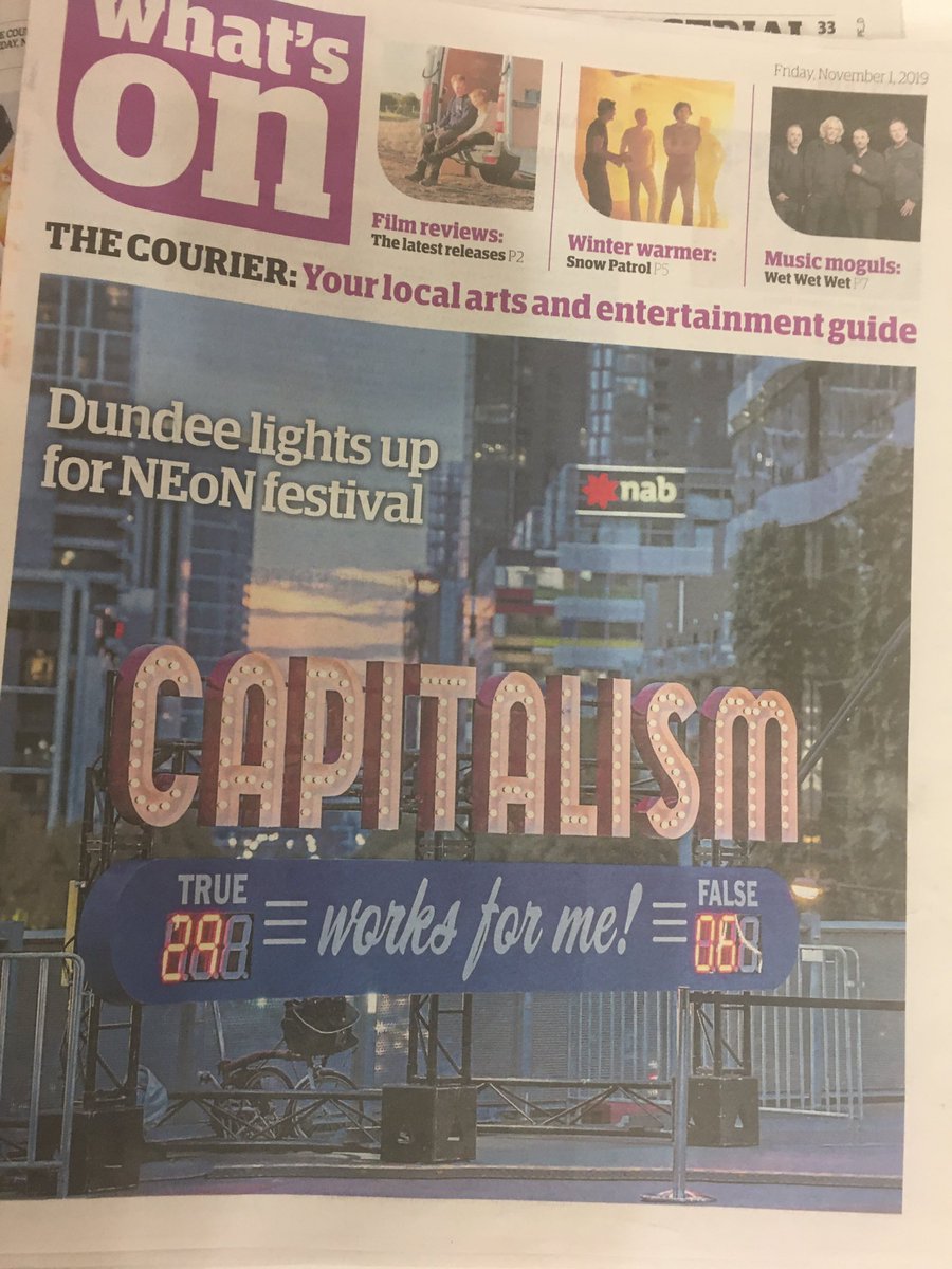 weareneon's tweet photo. Front cover of the ‘What’s On’ section in today’s @courier_dundee! Also a great preview piece by David Pollock on page 6. Get your copy ASAP. #NEoN2019 #neonreact https://t.co/wYiDlJefJk