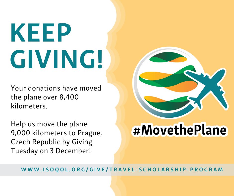 ISOQOL's tweet photo. Thank you to our donors who have helped ISOQOL #MovethePlane 8,463 km! There are still 537 km to go until we reach next year's Annual Conference location. Help us reach our goal by Giving Tuesday on 3 December! Donate today at https://t.co/295oDVgQ1N https://t.co/ClJKAnES0o