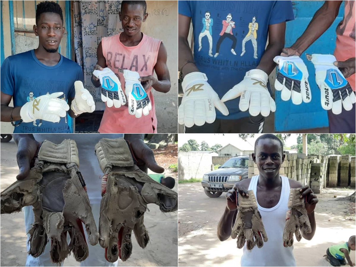Zoals beloofd zorgde <a href="/SportGambia/">Gambia Sport</a> met spoed) voor nieuwe keepers-handschoenen voor de doelman(nen) van de "Black Lions". #gambia #keeper #goalkeeper #gloves #sport #football #soccer #soccerteam