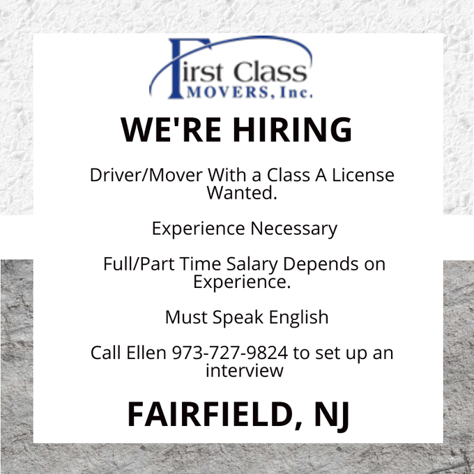 My1stClassMover's tweet photo. #HelpWanted #Driver #Mover #ClassA #Fairfield #NJ #Moving #Movember https://t.co/Z3zq0oFYVo