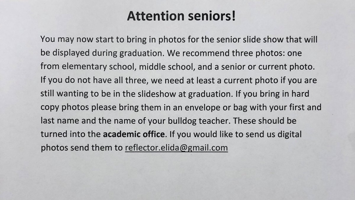 elida_yearbook's tweet photo. Graduation slideshow info! https://t.co/OggA0uc58i