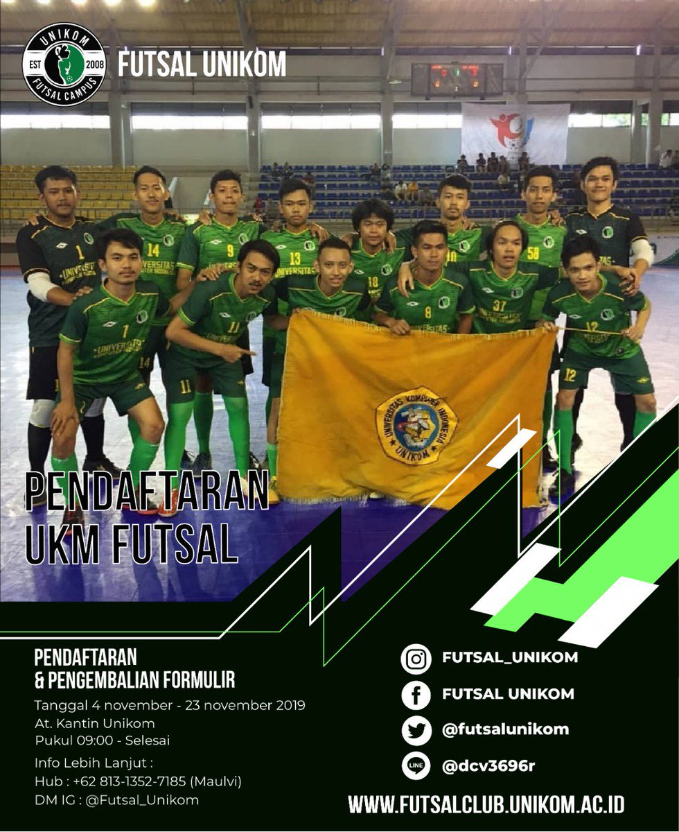 📢 [info penting]
Halo teman teman semua ini nih saya mau kasih tau kalau ukm futsal mau buka pendaftaran 
Tempat dan waktu pelaksanaanya

🗓Tgl 4 november - 23 november 2019 
Jam 9.00 sampai selesai
📍 di kantin unikom
.
Untuk info lebih lanjut :
+62 813-1352-7185 (Maulvi)
⚽️⚽️