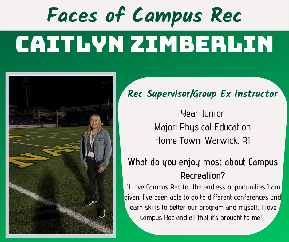 PlymStateRec's tweet image. Caitlyn Zimberlin &apos;21, is this week&apos;s Face of Campus Rec!