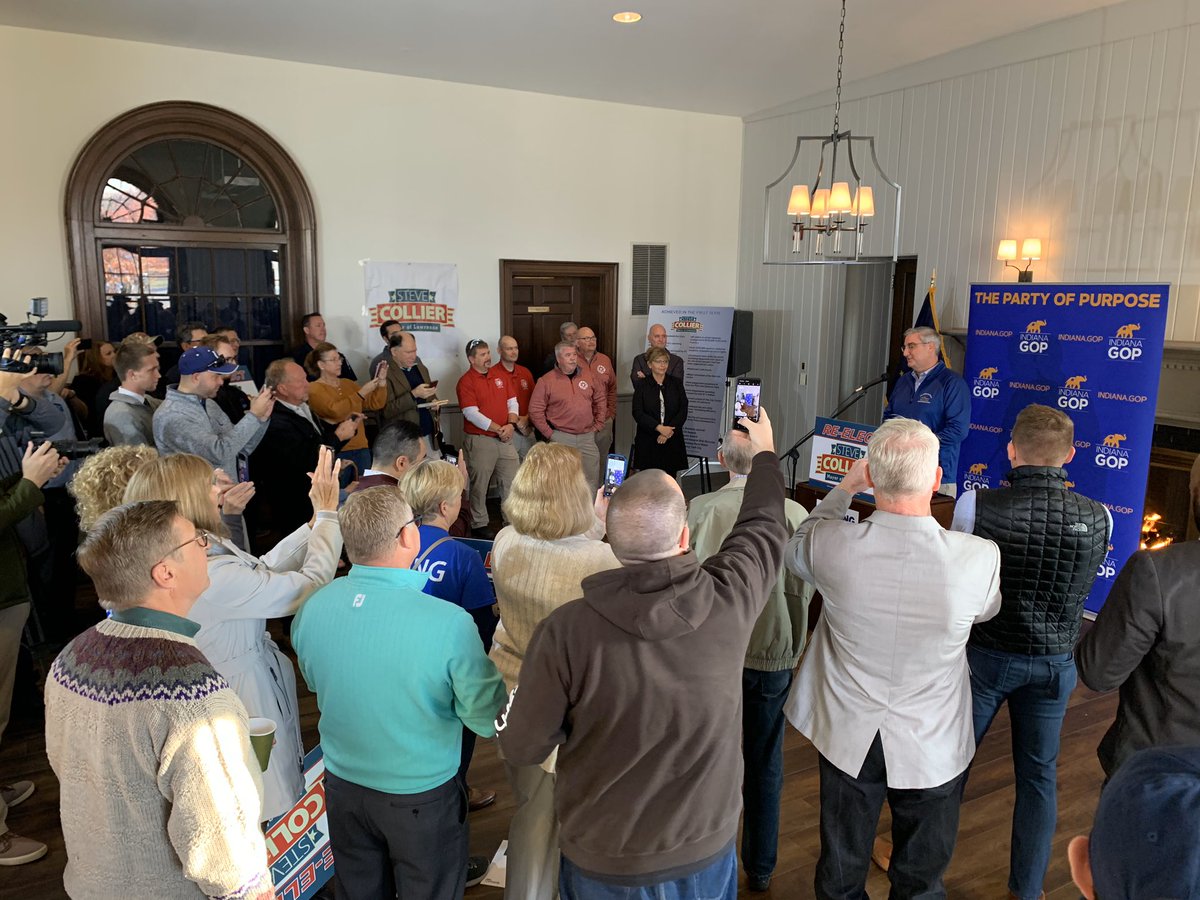 HolcombForIN's tweet photo. Packed house this morning in Lawrence! Hoosiers in Lawrence know that we need to keep Indiana on the right track - and we do that by re-electing Mayor Steve Collier! @SC4Lawrence https://t.co/lSJykHIpPT