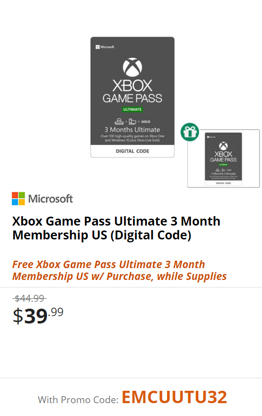 Game Pass Ultimate 3 Months For XBox Live (Digital Code