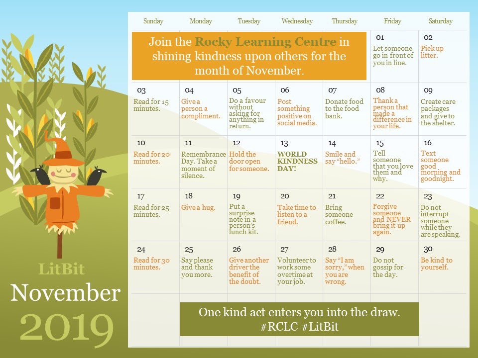 RLCLearn's tweet image. LitBit Challenge ...
November 01, 2019 - Let someone go in front of you in line. 
 #LitBit