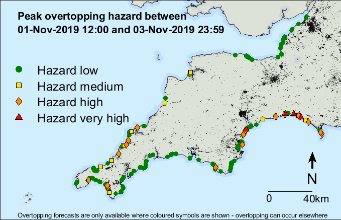 Warning! coastal overtopping is forecasted to occur in southwest England in the next three days. To sign up for more detailed coastal hazard forecasts, please visit channelcoast.org/ccoresources/s…