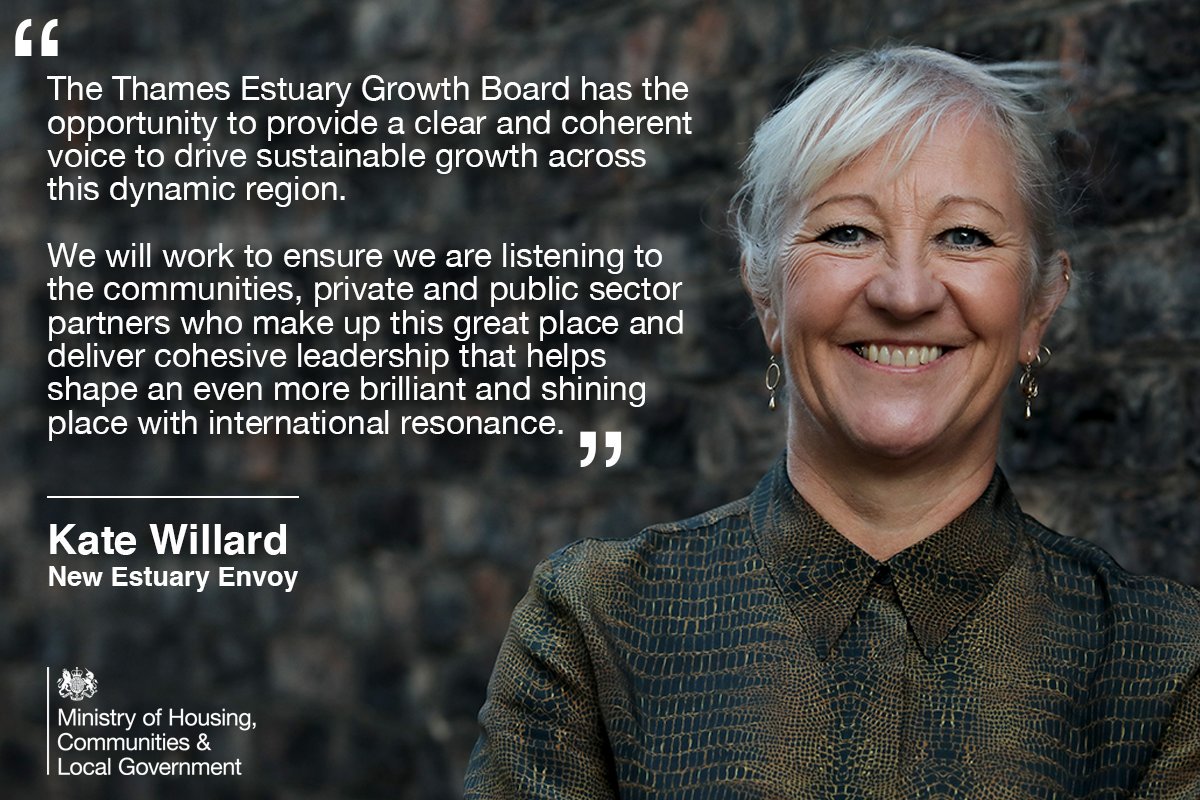 The first Estuary Envoy has been appointed. @WillardKate will advocate for local people and businesses and help shape our plans for delivering prosperity in the region. #ThamesEstuary Find out more gov.uk/government/new…