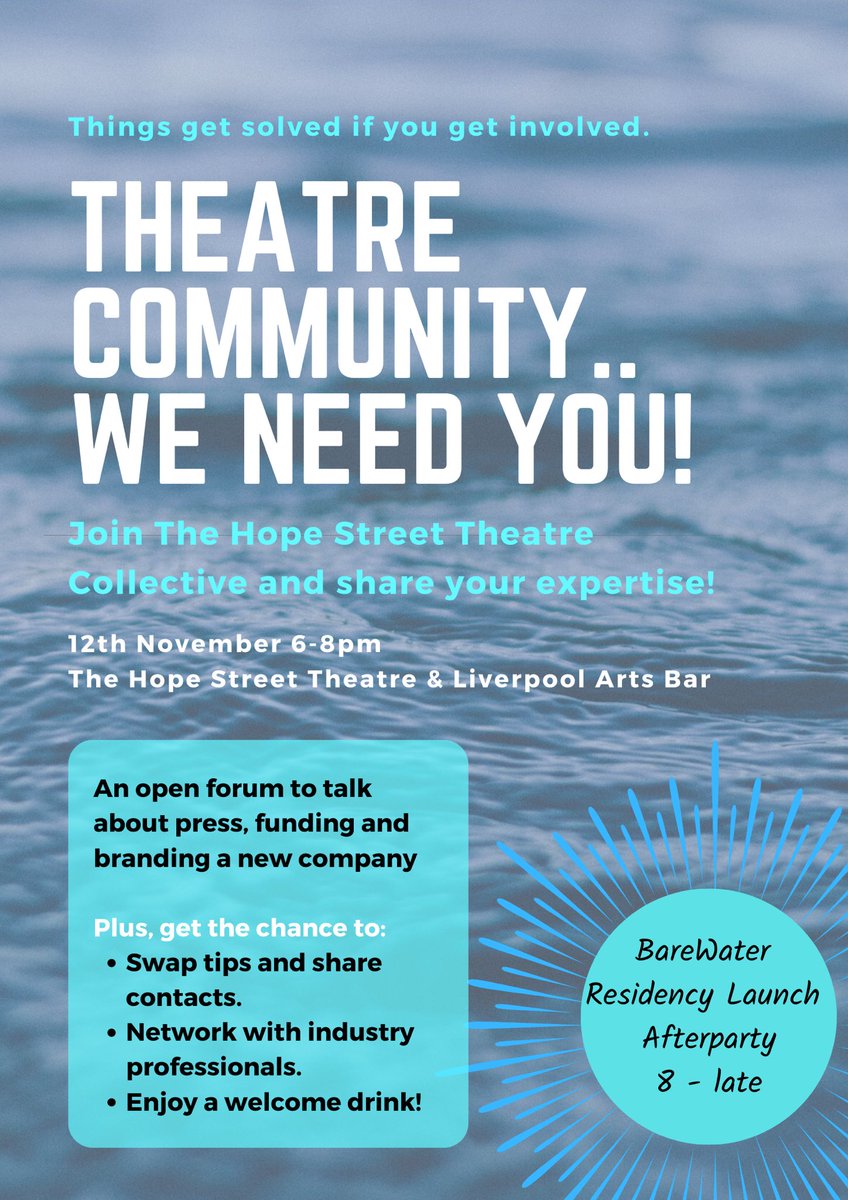 Inviting all theatre companies and individuals to join us on 12th Nov. 6-8pm @ The Hope Street Theatre for an evening of discussion &amp; BareWater after party in the <a href="/livartsbar/">Liverpool Arts Bar</a>