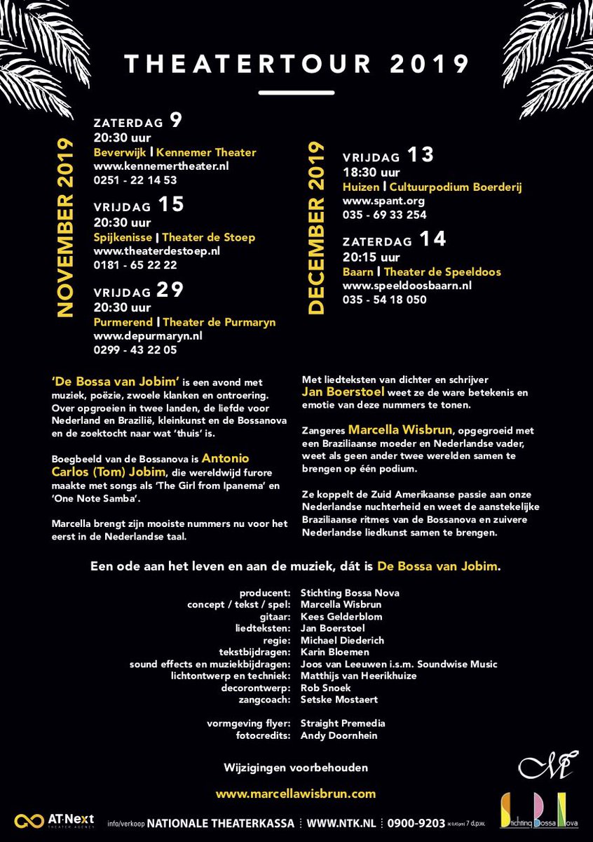JosineBackus's tweet image. On tour @MarcellaWisbrun met muziek van de maker van The Girl From Ipanema: #Jobim, met nieuwe Nederlandse teksten van #JanBoerstoel. Inclusief een duet met kleinzoon #DanielJobim. Zie marcellawisbrun.com/shows/