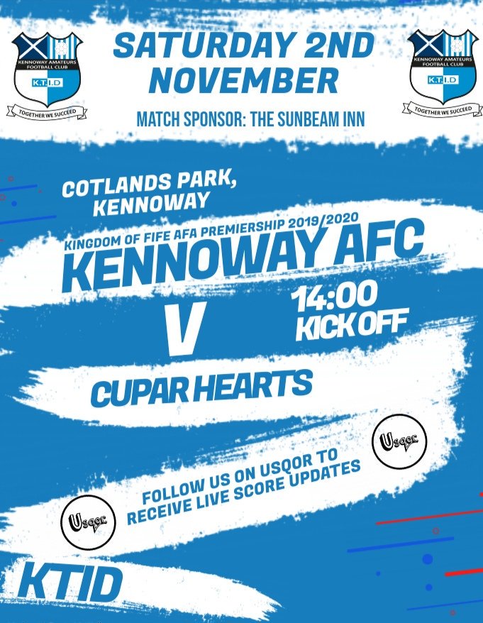 #LeagueFixture | 🏆 Kingdom Of Fife AFA Premiership Division

This weekend Kennoway Amateurs host Cupar Hearts at Cotlands Park. 

Kennoway ran out comfortable winners in the reverse fixture at Duffus Park winning 4-0.

#KTID