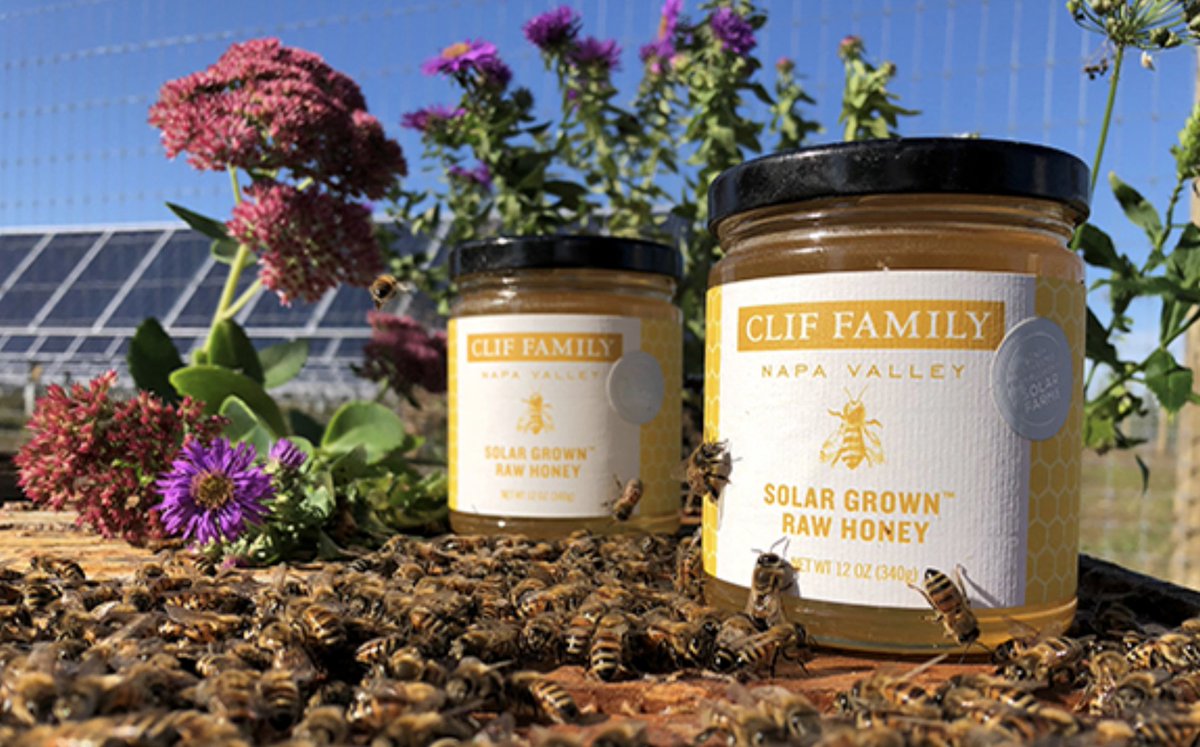ClifBar's tweet photo. ‘Solar grown’ is a term used for products grown near a solar farm that uses pollinator-friendly plants around the panels to provide various ecological benefits. See how @ClifFamily  winery is using one of our solar fields to produce honey. #MakeItGood https://t.co/A9ul2tiD9c https://t.co/D6v6keqpMk