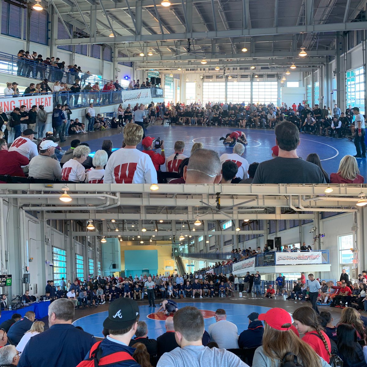 ScottYoffeComms's tweet photo. Check out this scene on a #Friday morning in #SanDiego to kick off the #2019 #CollegeWrestling season - it’s @BadgerWrestling, @FresnoStateWRES, @NavyWrestling & @ArmyWP_Wres in front of a packed house - they’re even #ManningTheRails at the #AFCDualsAtBroadwayPier 🤼♂️🤼♂️ https://t.co/3iC7ecwC1e