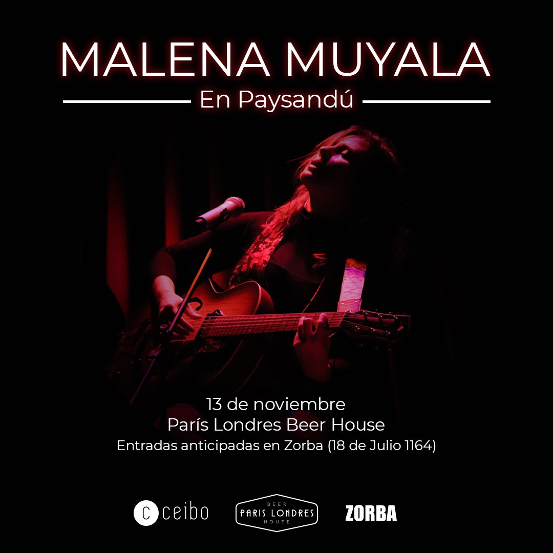 ciudad_uy's tweet photo. 🗣 @MalenaMuyala en #Paysandú 

🗓 13 de noviembre 20:30 hs en París Londres Beer House

👉 Reservas a través de 099085953 https://t.co/w7XViC2mXm