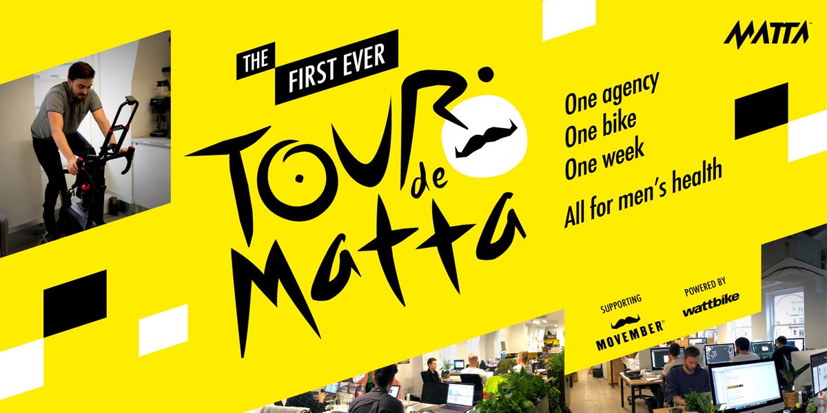 makeitmatta's tweet photo. Starting Monday, the MATTA team is going to keep the pedals of a @wattbike Atom moving for a full working week (105 hours)…non-stop.
During which, we’ll be raising money for #Movember.
To donate 👉 https://t.co/sJiiNdqZTd https://t.co/TYkJ8DEA87