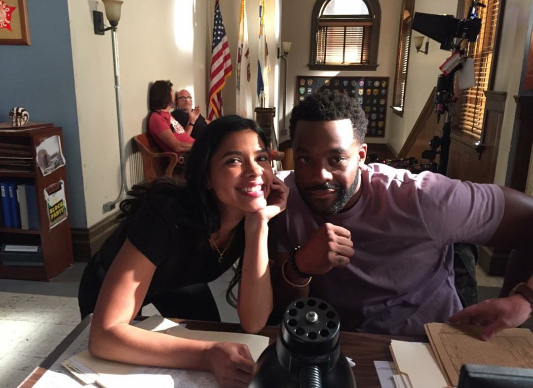 Lisseth Chavez and Laroyce Hawkins on the set of Chicago PD. 