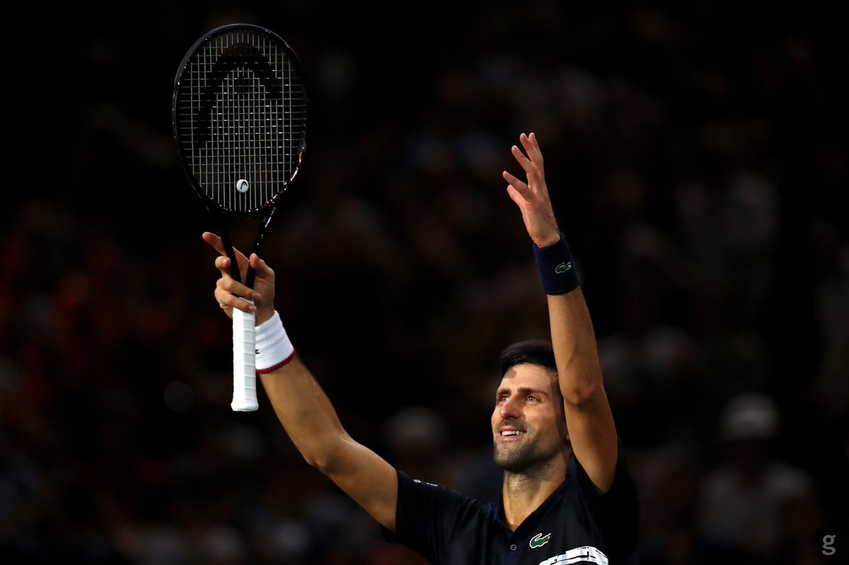 DjokerNole's tweet photo. 😃😄 Merci Paris! So happy to be in the semis tomorrow. Idemooo #NoleFam 💪🏼🎾🎾🎾 #RolexParisMasters https://t.co/jrWIgDezl2
