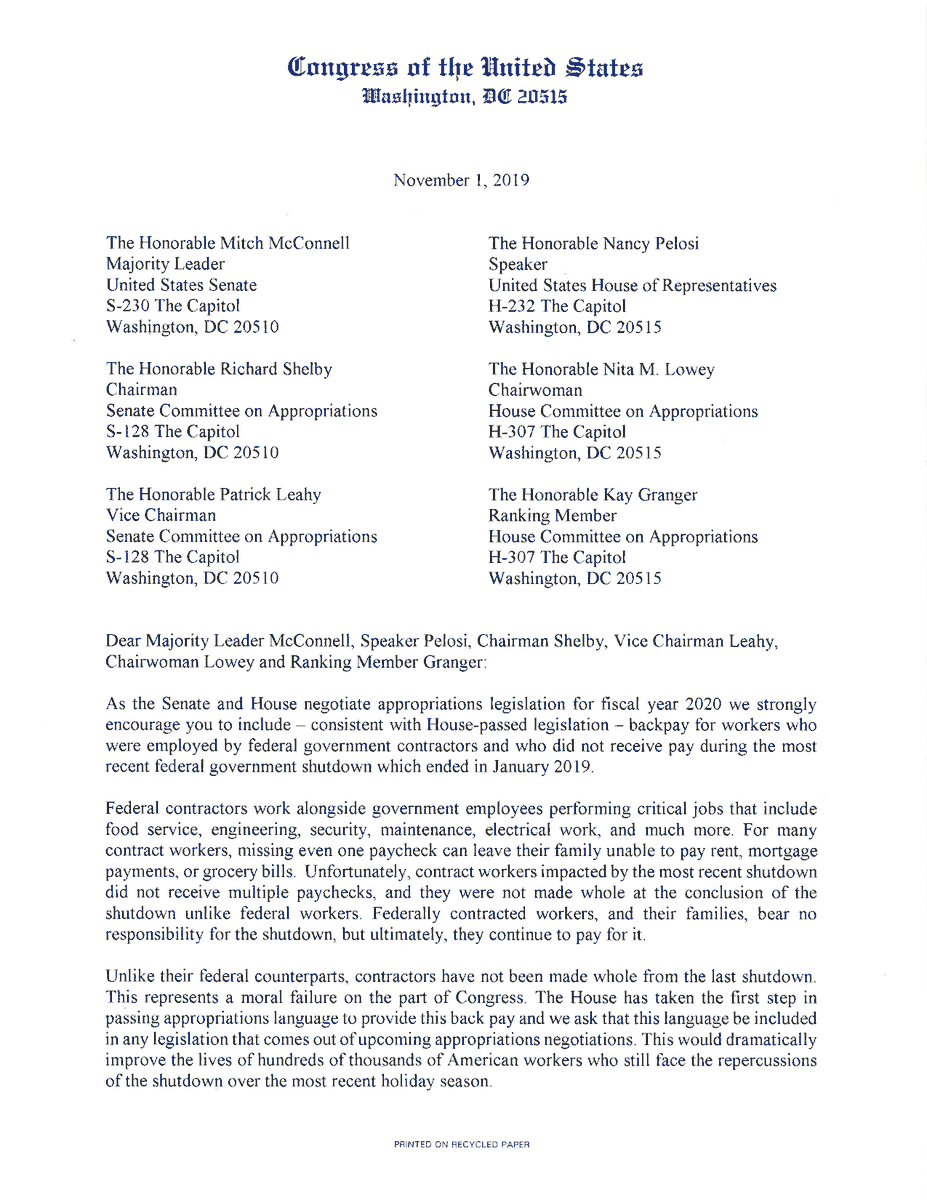 RepMarkPocan's tweet photo. Today, with my @USProgressives co-chair @RepJayapal, @RepPressley, @EleanorNorton &amp; @DonaldNorcross, we led 87 Dems demanding that federal contractors who suffered during the government shutdown receive their due backpay.

@realDonaldTrump turned his back on workers--we won't. https://t.co/EUlE1RLMJO