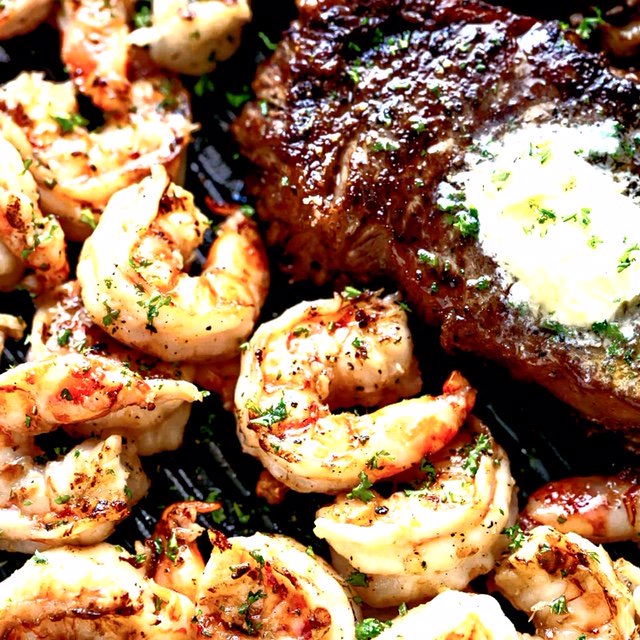 Tonight Only - The Green Room Surf &amp; Turf! Your choice of one of our delicious, juicy steaks, then add yourself a tasty helping of garlic butter drenched fresh water prawns, pan seared to lock in flavor! Call 01206 574001 or just walk in and join us! #surfandturf #steak #prawns
