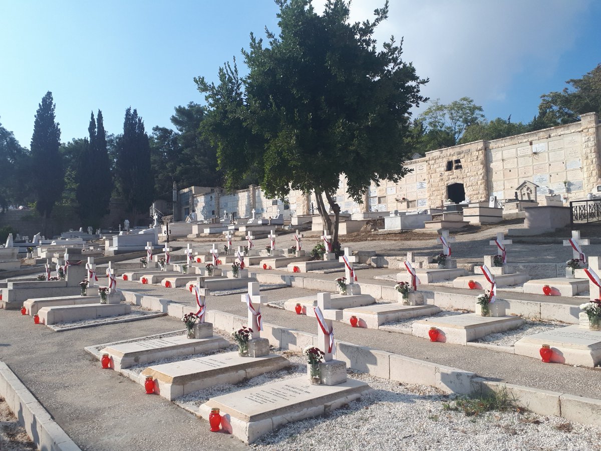 PLinPalestine's tweet photo. Polskie Siostry Zgromadzenia Św. Elżbiety, księża i dyplomaci z misji w Ramallah wspólnie obchodzili Dzień Wszystkich Świętych w #Jerozolimie przy polskich mogiłach  na górze #Syjon. Chwila modlitwy i refleksji. @agencja_KAI @RadioMaryja @Kombatanci @misjepl @MisjeOFMConv https://t.co/IBrrgc1EeE