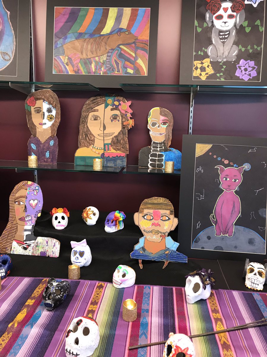 MVMSartclass's tweet image. Feliz dia de Muertos from Mrs. S and Ms. Behnken!  @MVMS_MCPS @MCPSArts @msdefinearts