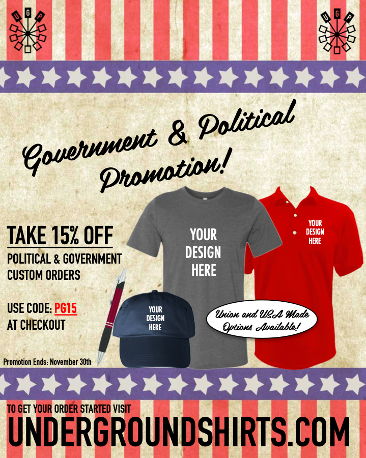 Starting today &amp; for the month of November we are doing 15% off political &amp; government custom orders!

#customapparel #customprinted #novemberdeals #localprinter #MImade #madeintheusa