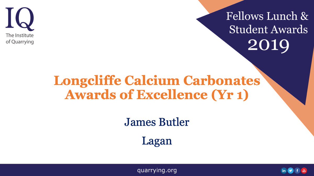 IQ_UK's tweet photo. The #Longcliffe #CalciumCarbonates Award of Excellence (Yr 1 Student) was endowed to James Butler of #Lagan for being the highest achiever on the Foundation Degree (science) in #MineralExtractives Technology #IQ #FellowsLunch #DerbyUniversity @longcliffe @DerbyUni @DerbyUniBis https://t.co/0DXF5MluMo
