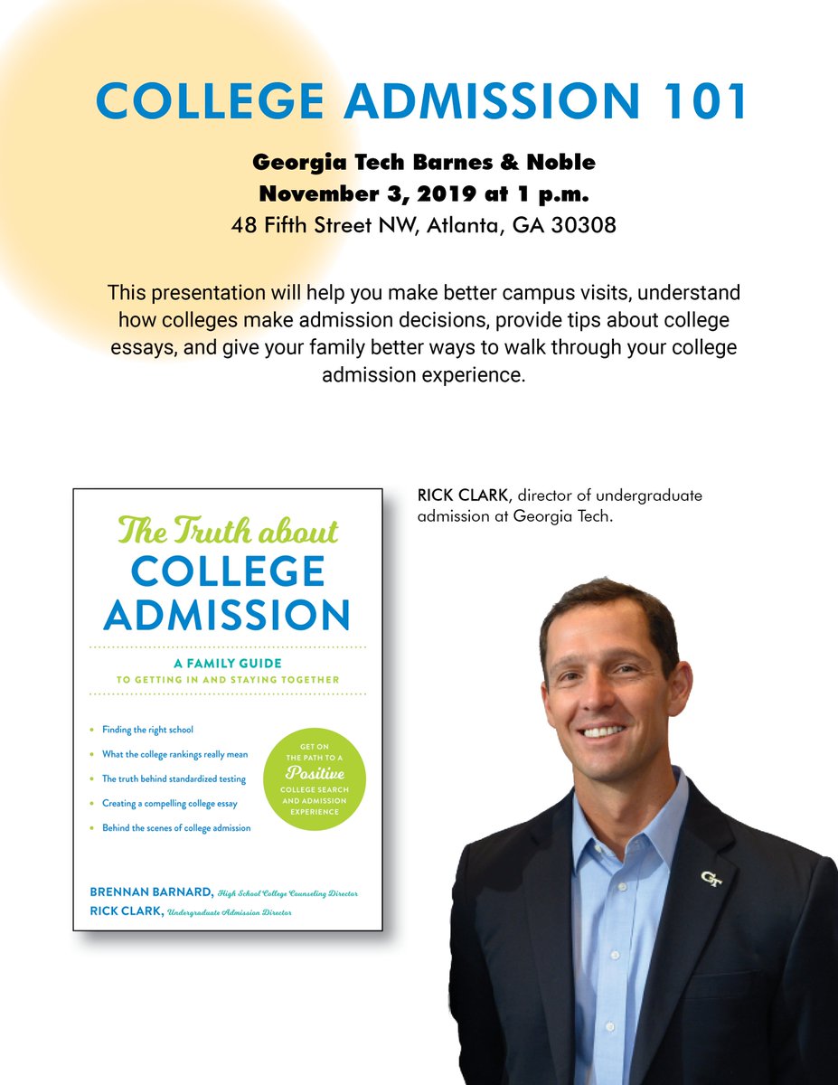 Talking all things college #admissions on Sunday, Nov 3 at the #GeorgiaTech Barnes and Noble! <a href="/gtalumni/">Georgia Tech Alumni</a> <a href="/GATechBookstore/">GA Tech Bookstore</a> gatech.bncollege.com/shop/gatech/pa…