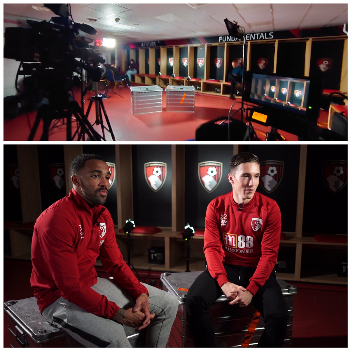 lukeb1978's tweet photo. This week's interview @afcbournemouth with the two Wilsons, Callum and Harry for Premier League Productions. @lynseyhooper asking the questions. #sony #fs7 #a7s #kinoflo #divalite #fiilex #aputure #PremierLeague #afcb https://t.co/95Krm6qJfz