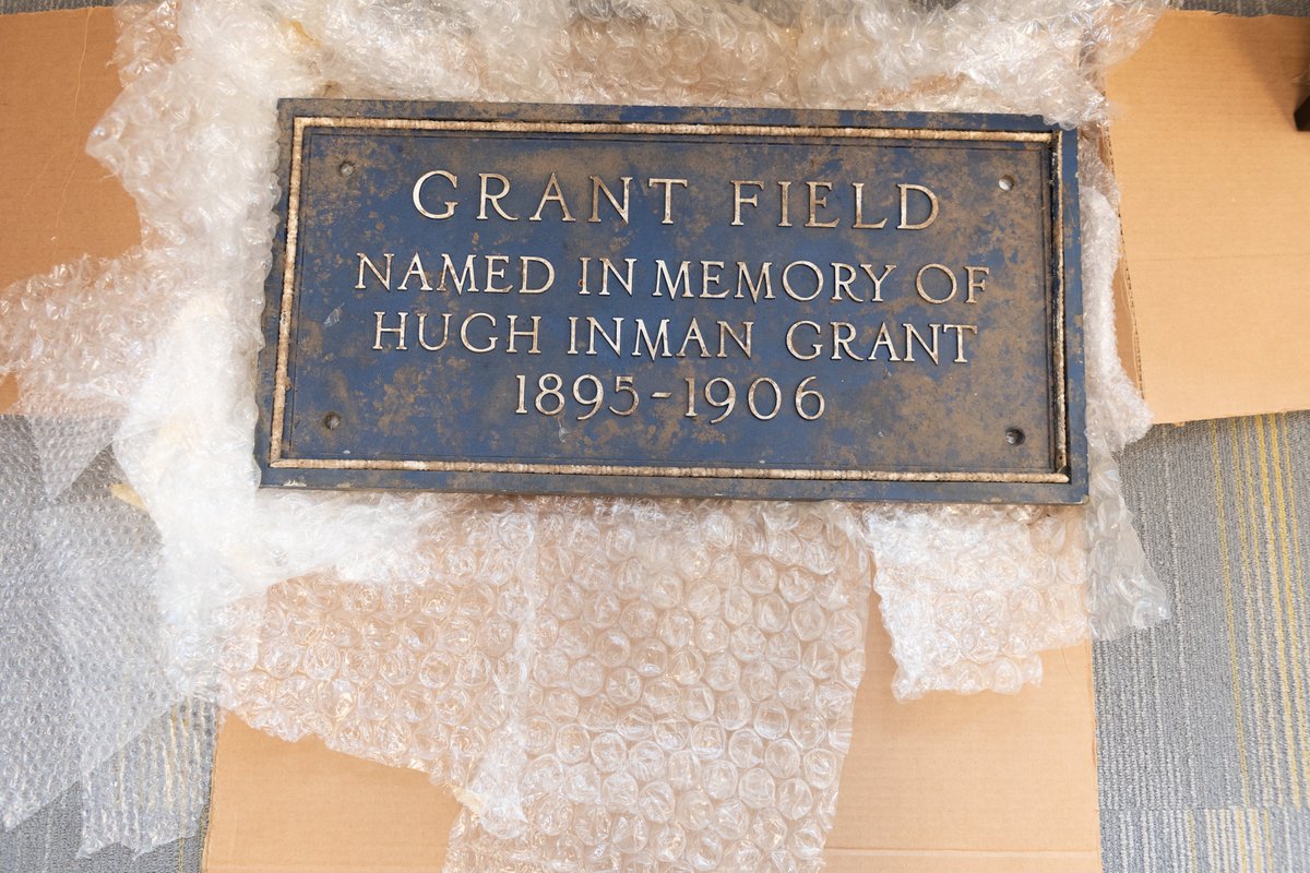 GeorgiaTech's tweet photo. We received this 40-pound package with a return address to George P. Burdell. 

It was a plaque that had been missing from Georgia Tech for possibly 4 decades. #GTHomecoming | https://t.co/qCYCXBf5nw https://t.co/ZohoDfPR6S