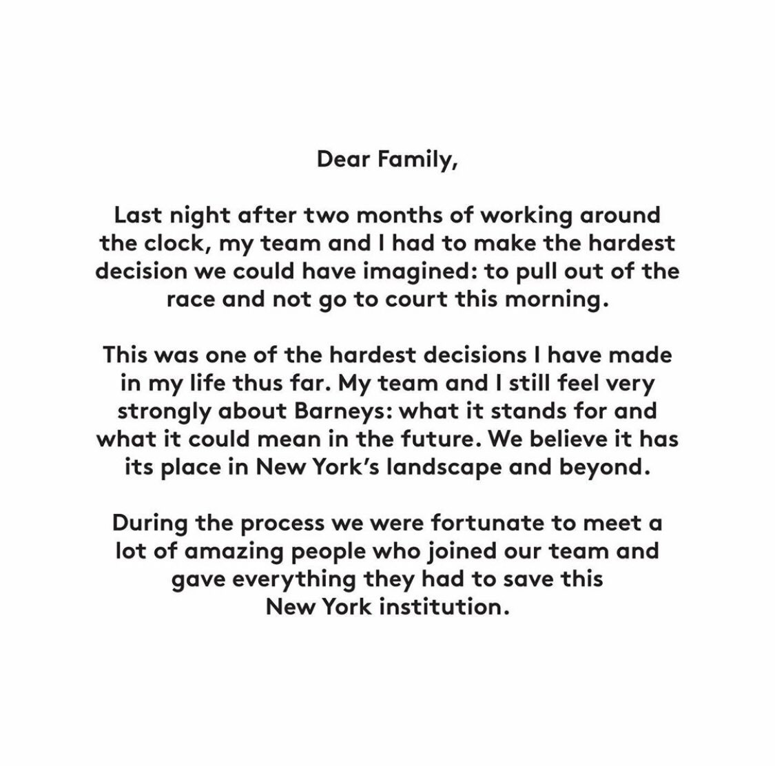 SaveBarneys's tweet photo. Dear Family, https://t.co/B2yTlm4GhH