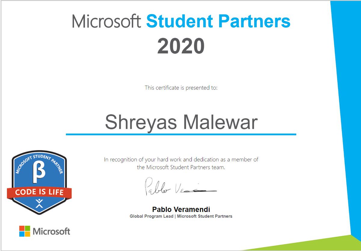 ShreyasMalewar's tweet photo. I've been promoted to Beta Microsoft Student Partner. Thankyou @Microsoft @IamPablo for providing a great platform to interact with inquisitive minds worldwide.
#MSFPstudent #MicrosoftTeams https://t.co/XdwEzuUQmB