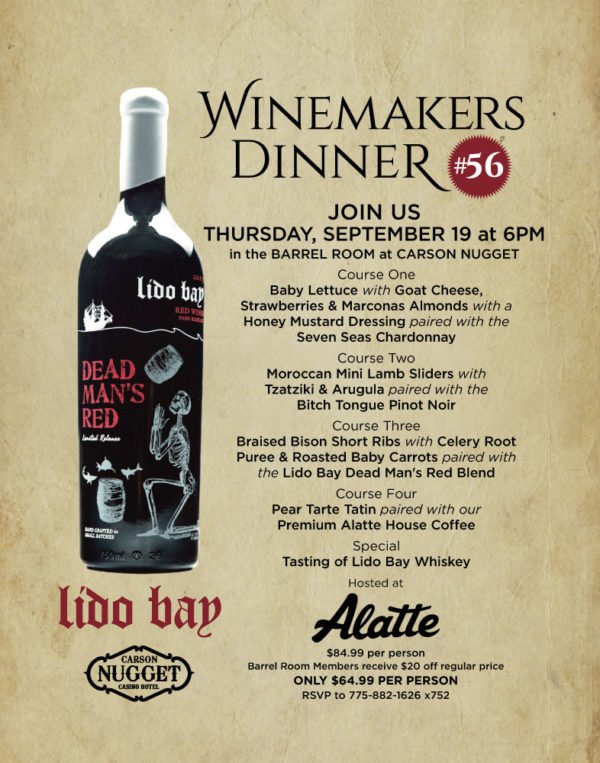 LidoBayWine's tweet photo. Reno Crew! Tonight from 6–8pm, join us for the Lido Bay Winemaker's Dinner @ Alatte Coffee &amp; Wine Bar at the @CarsonNugget. Tickets still available! 🍷☠️🍷☠️ https://t.co/4SO4XdNw3b #wine #winemaker #reno #casino https://t.co/pAZ6tHPlLd