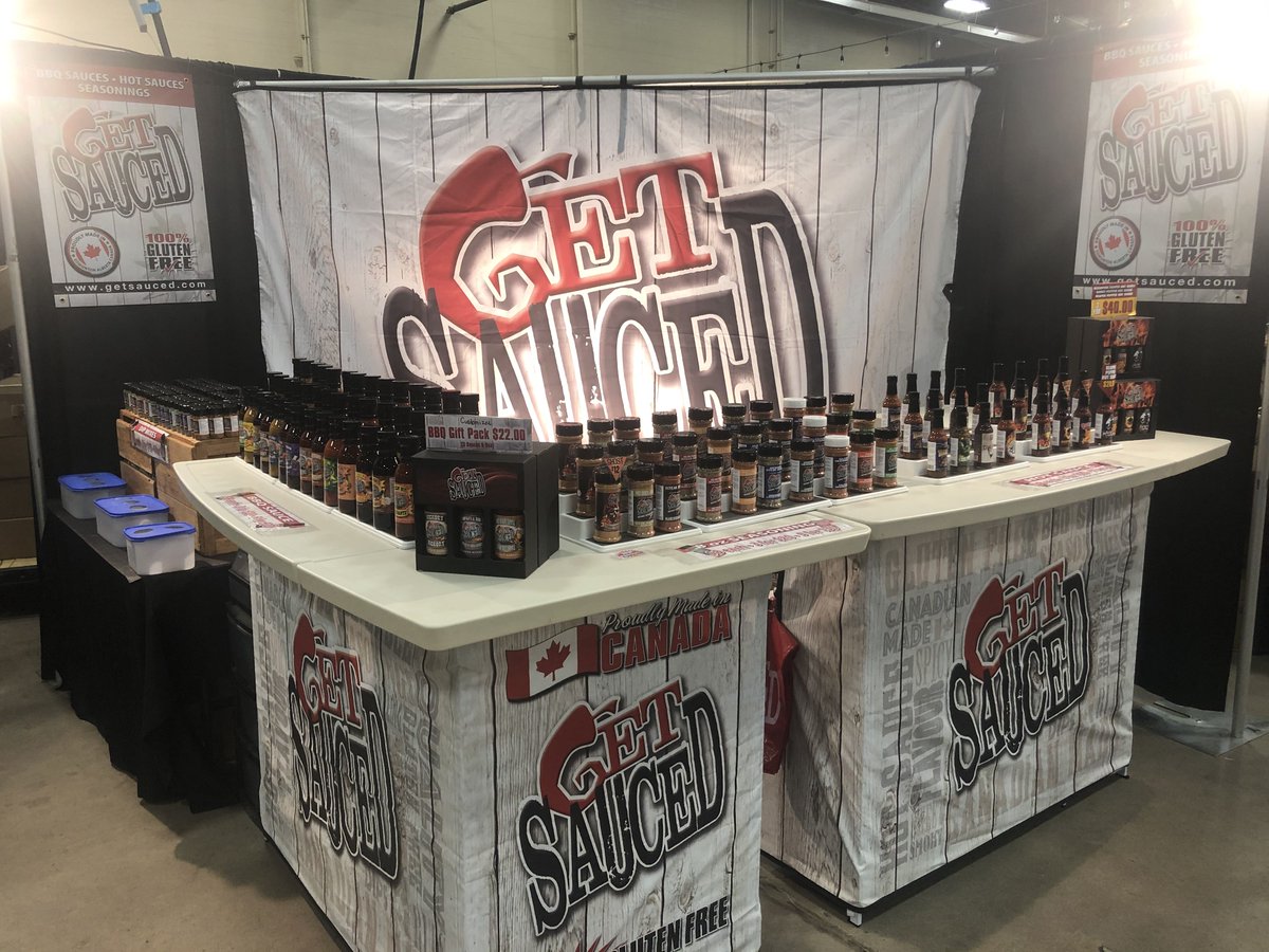 GetSaucedCDN's tweet photo. We are back at it again this weekend!! We are at the Fall into Christmas Craft Sale in Lethbridge at the Exhibition Park!! Fri 10-9, Sat 10-6, Sun 10-5!! #GetSauced #BBQ #bbqsauce #hotsauce #glutenfree #madeinalberta #signatures #YQL #albertamade #fallintochristmas #handmadelive https://t.co/xvCA1Mu9Ul