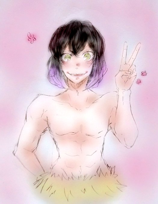 👑荒瀬朱祢👑 ▶︎さんがTwitterに投稿した嘴平伊之助(鬼滅の刃)のイラスト。