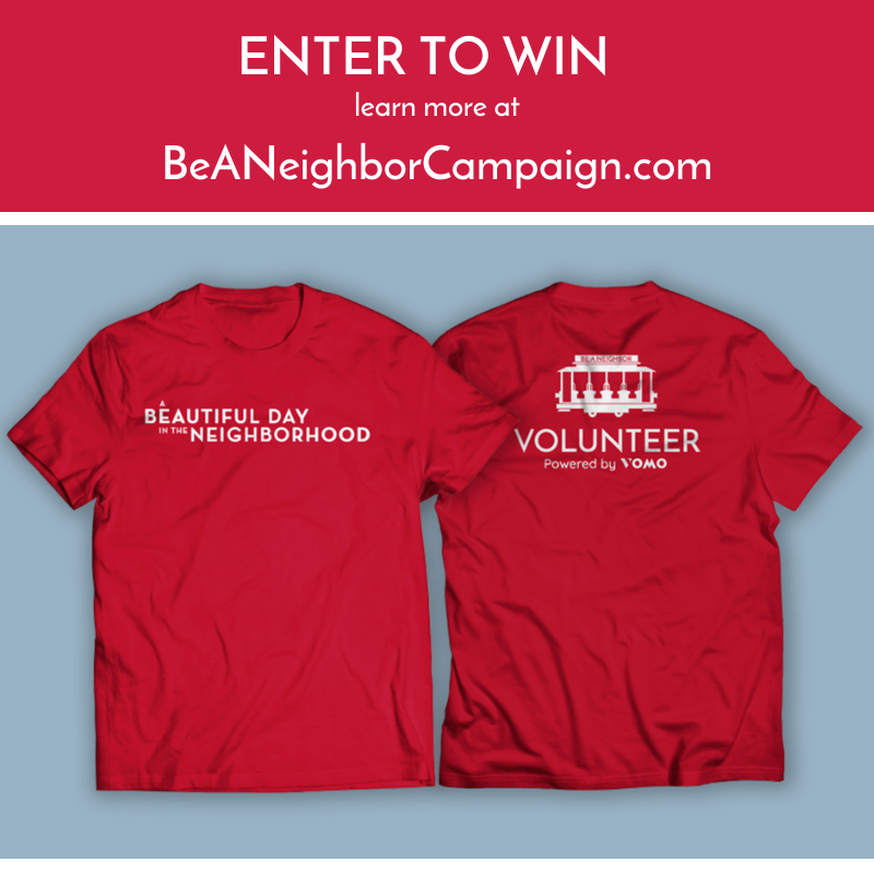 vomoapp's tweet photo. Sign up to serve your community on a Be A Neighbor project, powered by @vomoapp, & be entered to win free t-shirts, movie tickets to see the film and other Mister Rogers merchandise. Visit https://t.co/fBXVJ6VkCB to find out more #BeANeighborCampaign https://t.co/1at5d5Ld7c