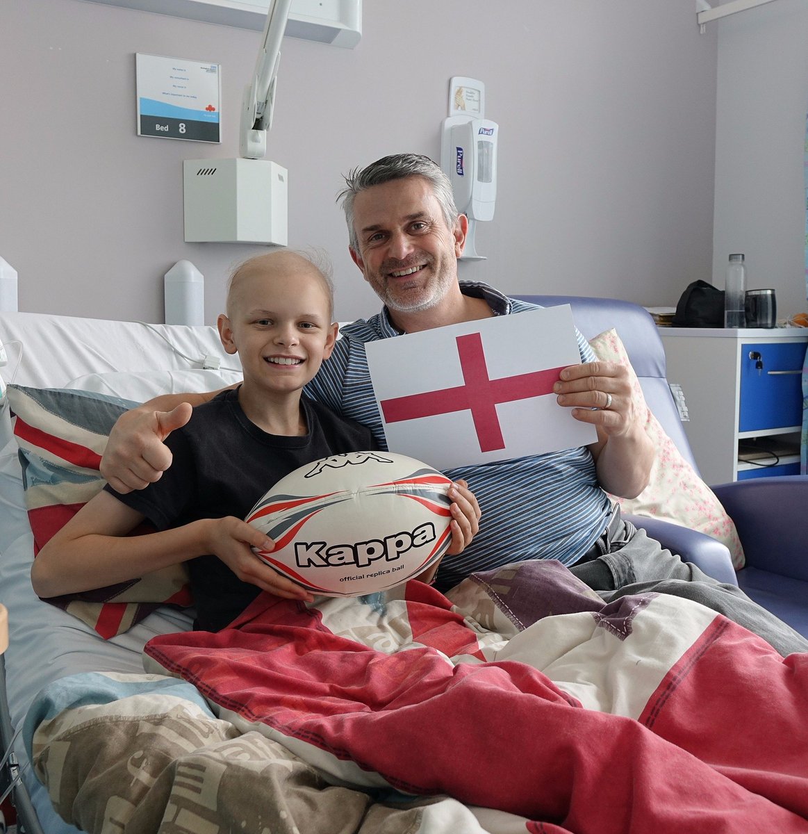 The excitement’s building and our alarms are set for tomorrow morning. Like lots of our families across our hospital, Frank and his dad, Eddie, will be cheering on the <a href="/EnglandRugby/">England Rugby</a> in the #RWCFinal. Good luck for the big game lads. #CarryThemHome